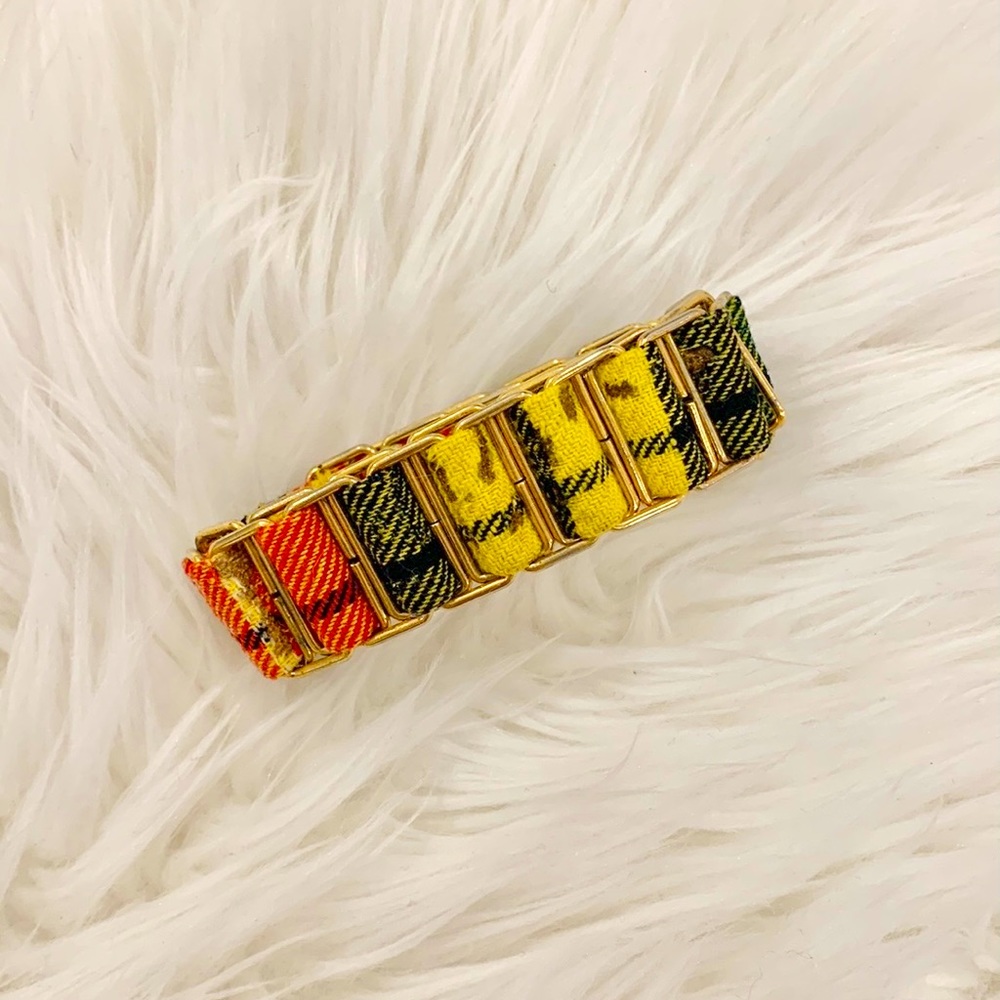 Vintage Newey Brothers Gold Toned Plaid Fabric Bracelet